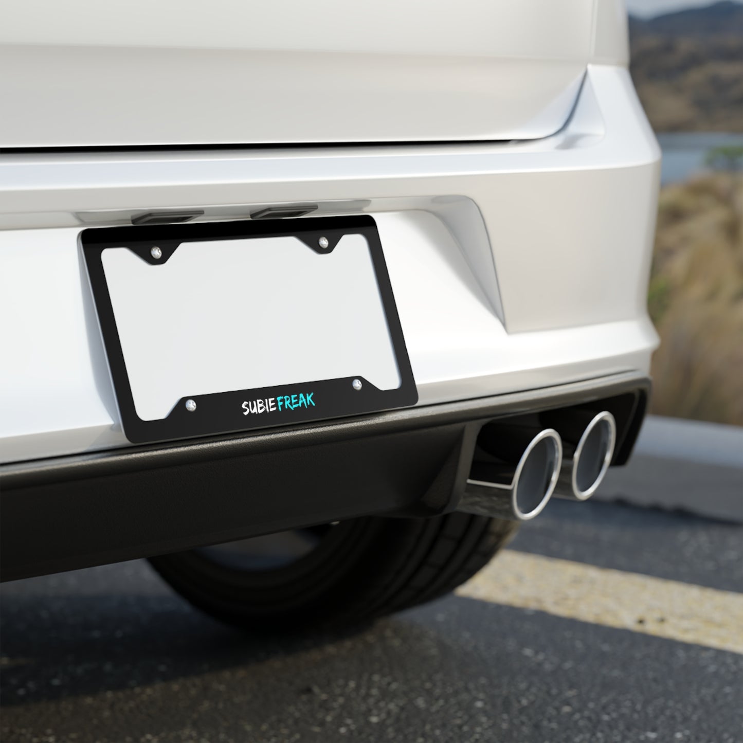 Metal License Plate Frame - Subie Freak Hyper Teal Letter