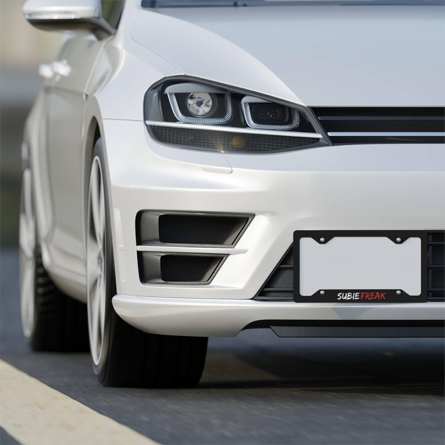 Metal License Plate Frame Red SUBIE FREAK Design